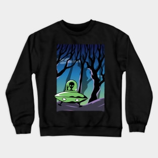 Ufo alien funny cute flying spaceship astronaut moon mars cosmic forest Crewneck Sweatshirt